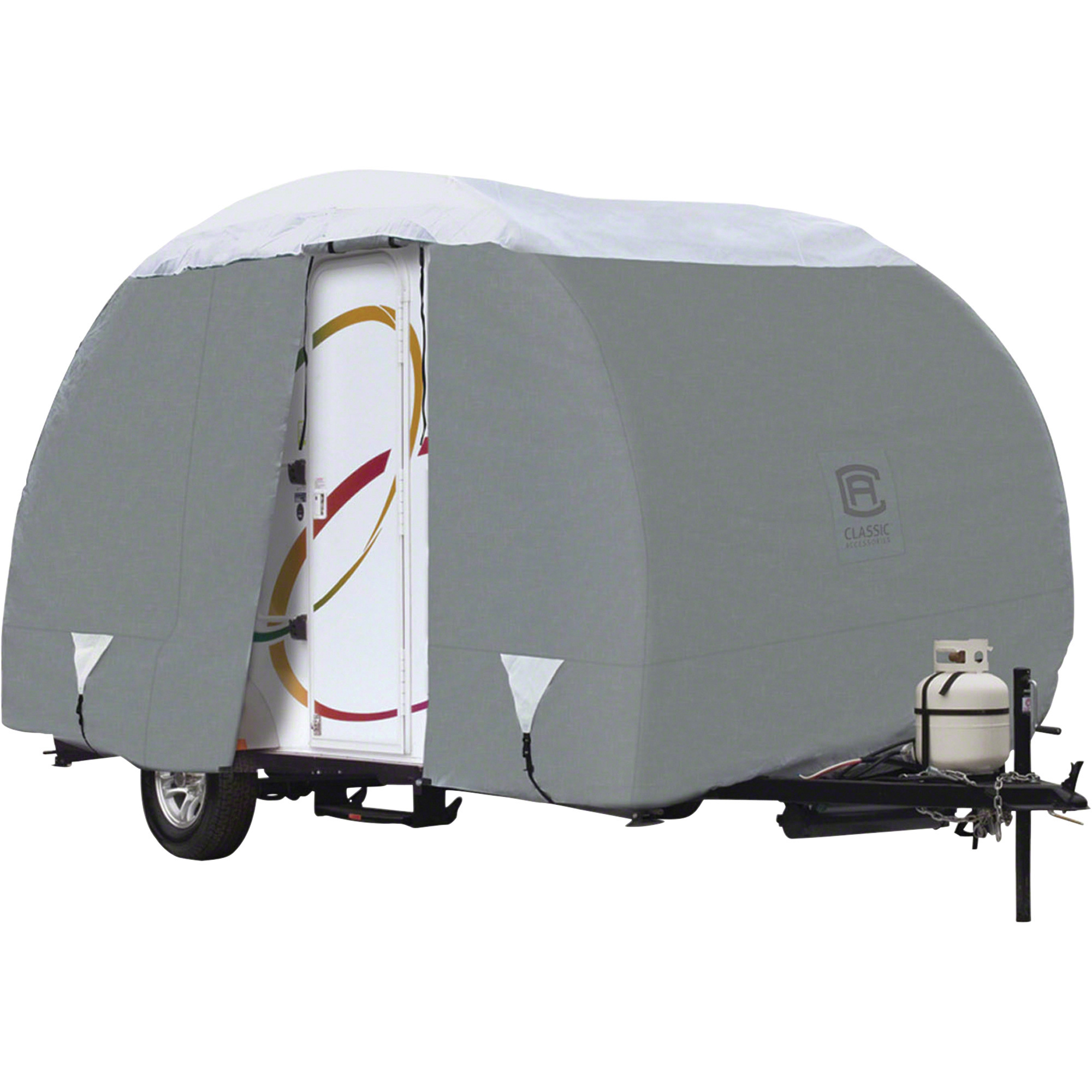 Classic Accessories Overdrive PolyPRO 3 Deluxe R-Pod Travel Trailer Cover, Gray and White, Fits R-Pod Travel Trailers Up To 20ft.L, Model# 80-200-161001-00